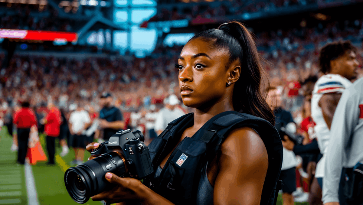 Simone Biles joins Bears sideline as guest photographer for husband Jonathan Owens' game today