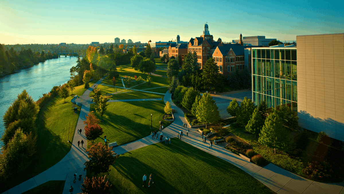 Gonzaga University is located in Spokane, Washington, on the Spokane River
