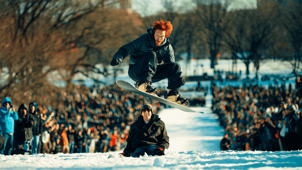 Shaun White pulls off shocking stunt jumping over Shane Gillis in snowy Central Park last night