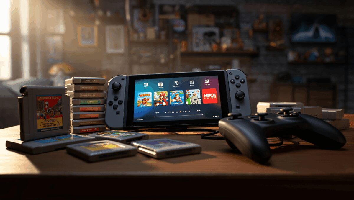 Compilation of retro games and Nintendo Switch accessories