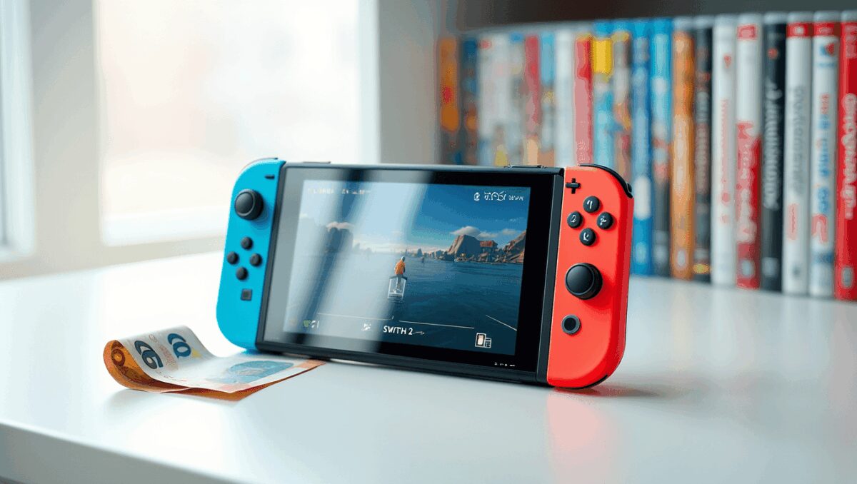 A Nintendo Switch 2 photographed under RGB lighting
