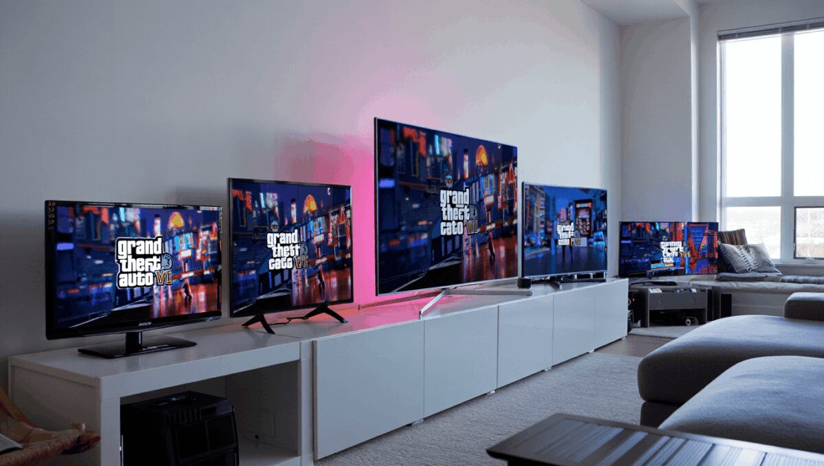 A GTA 6 screenshot on a TV.