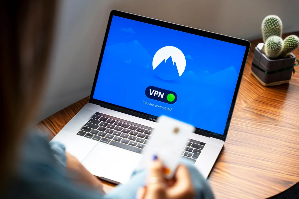 Laptop displaying VPN connection interface with network security indicators
