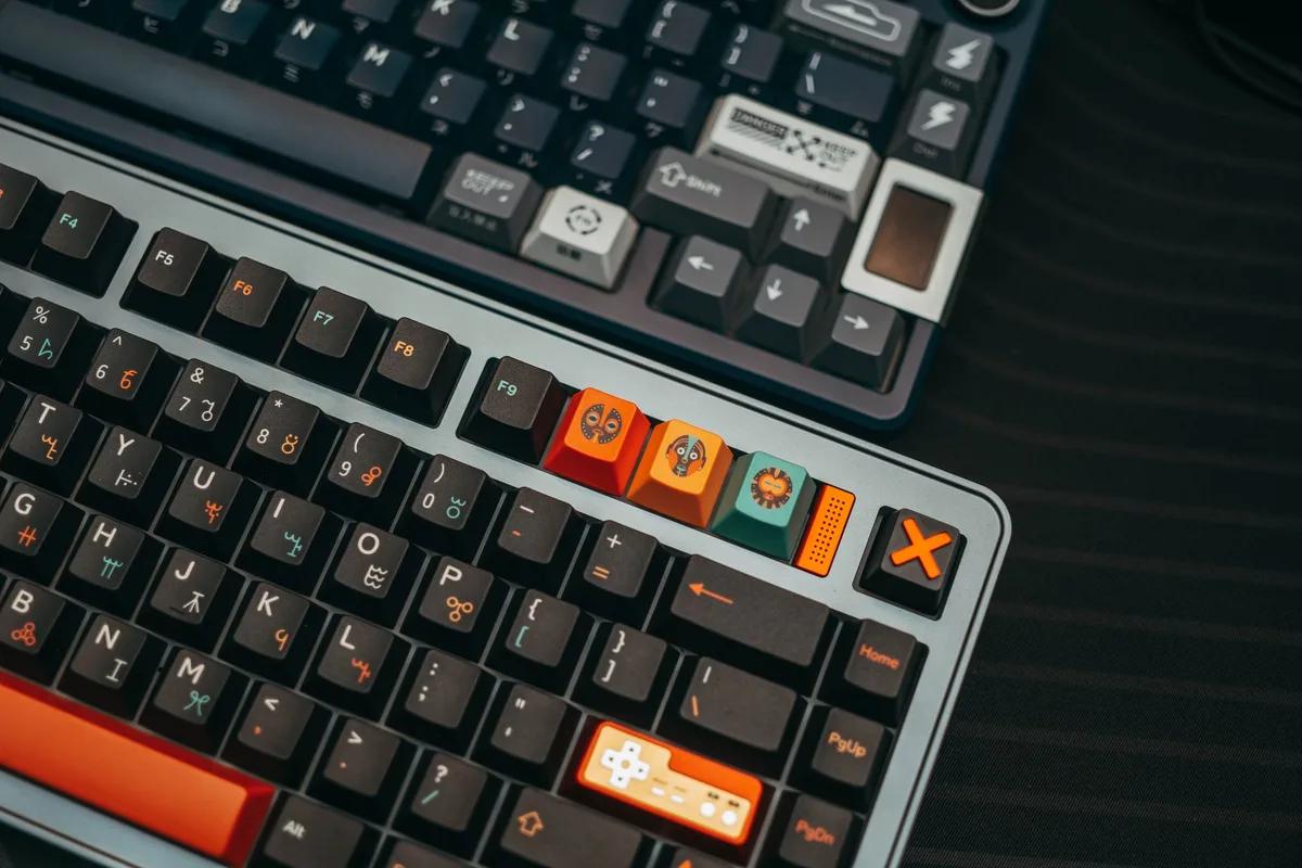 Close-up of mechanical keyboard switches showing actuation and programmable key options.